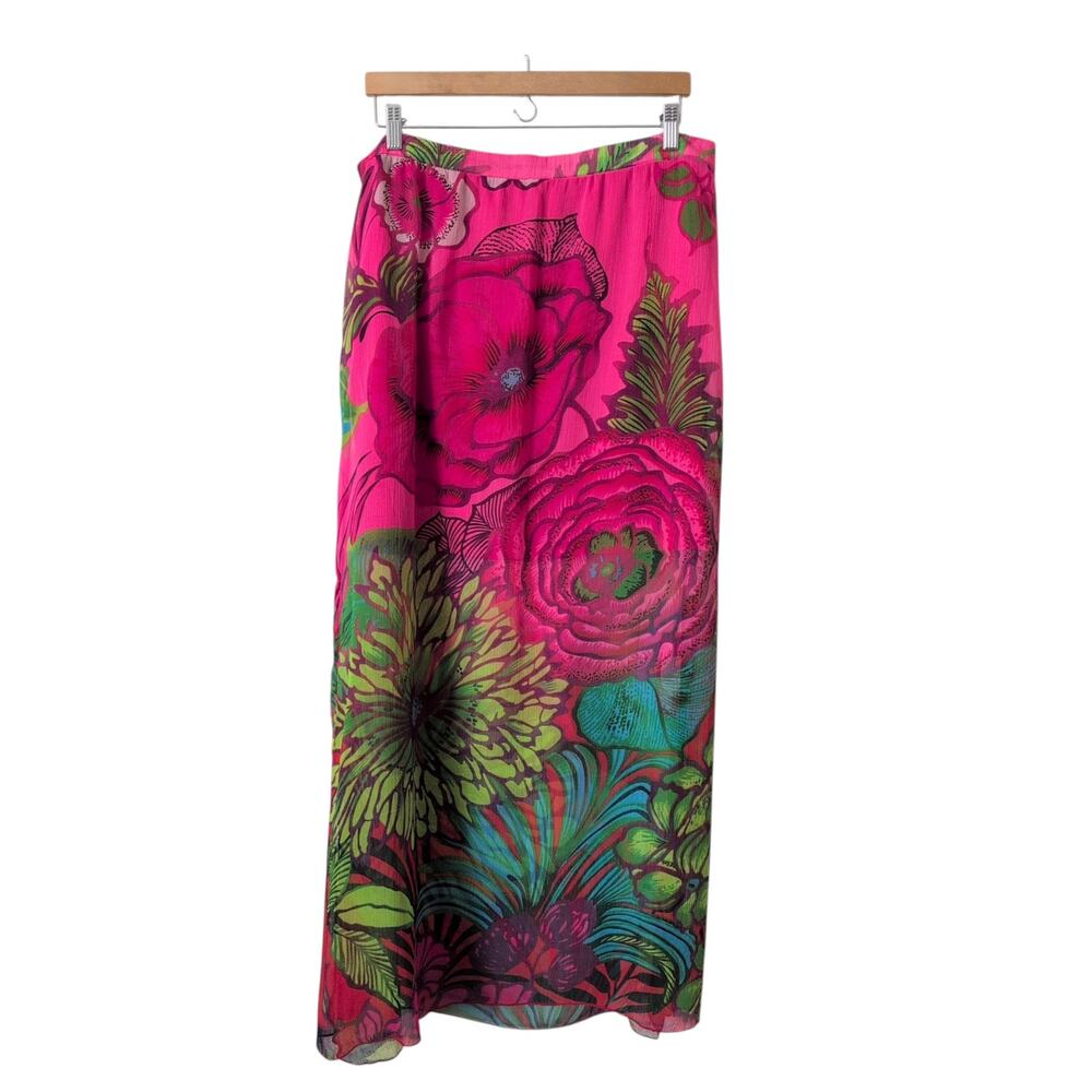 Desigual Skirt Womens 44 /‎ US XL Pink Floral Midi Sheer Slits Beachy Vacation